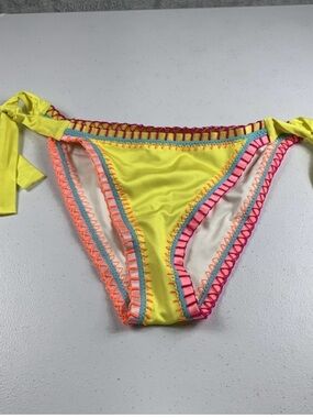 PQ Swim x Solange Ferrarini Womens Crochet Trim Bikini Bottoms Medium Yellow NWT